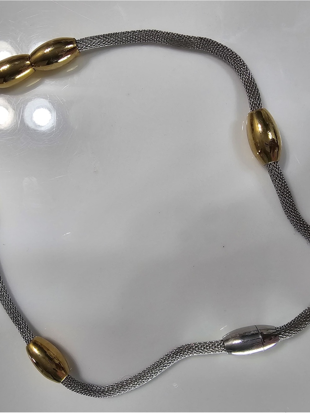 Two-Tone Mesh Bead Necklace – Gold & Silver